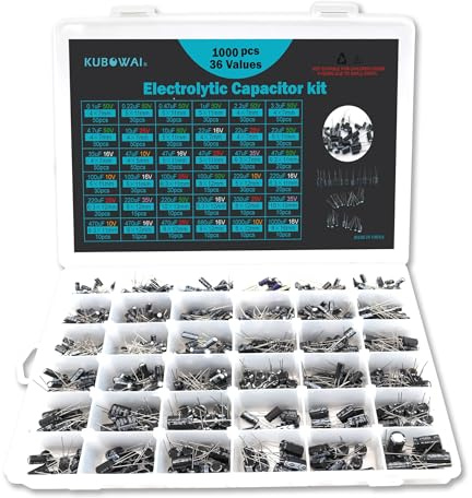 KUBOWAI 36 wert 1000 Stück Elektrolytkondensator Set, Aluminium Kondensatorbank, Einschließlich Modellnumme 0.1 uF - 1000 uF, 10 V, 16 V, 25 V, 35 V, 50 V (36 Wert 1000 Stück)