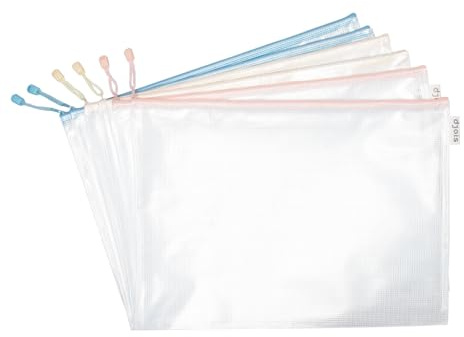 Djois, 509030 – Zip-Taschen Pastel A3, Weich-PVC, 6 Stück, Sortiert | Verstärktes PVC, Metallreißverschluss, Transparent, für Dokumente, Zubehör, Reise, Büro und Schule