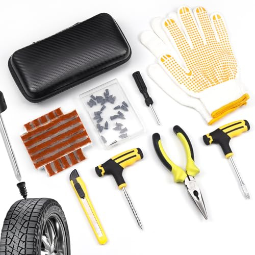 ELNLE Reifenreparaturset Auto Reifen reparaturset kfz Reifenpannenset Reifenflickzeug Auto Tire Repair Kit Autoreifen Flickset für PKW, Motorrad, LKW, ATV (Variante B)