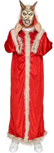 EraSpooky Deluxe Herren Krampus Kostüm Erwachsener Robed Weihnachtssonnenwende Demon Santa Robe mit Maske
