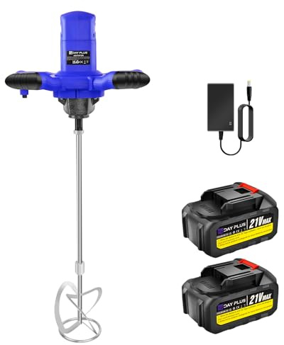 Wireless Concrete Cement Mixer with 2Pcs 1500mAh Batteries and Charger, 6 Speed Adjustable, Portable Concrete Mixer Handheld Mud Mixer for Mortar, Fodder, Paint, Plaster, Thinset (Blue)