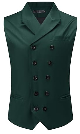 Allthemen Mens Double Breasted Waistcoat V-Neck Business Vest | Mens Slim Fit Casual Formal Sleeveless Jacket Classic Lapel Suit Vest Solid Color for Wedding Dinner
