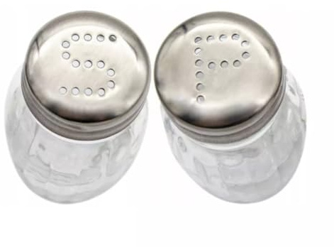MIKONI Menage Salz- und Pfefferstreuer, 2tlg, Fassungsvermögen: je 50 ml, Glas/Kunststoff/Edelstahl, Traditionell, Transparent/Silber