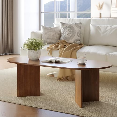 YOUDENOVA Couchtisch Ovaler Beistelltisch Holz Modern Wohnzimmertisch mit Ablage Coffee Table Klein Tisch für Wohnzimmer Walnuss 120 x 60 x 40 cm