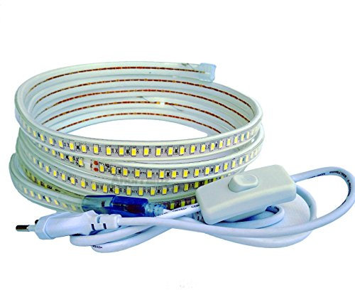 Ahorraluz Tira Led de 220v 5730 120 Led/m con INTERRUPTOR. IMPERMEABLE Blanco Frío o Cálido Waterproof IP67 strip 5630 (1M, Blanco Frio)