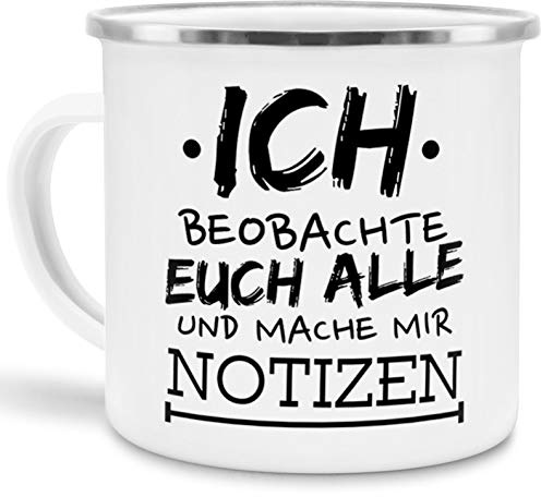 Emaille-Tasse mit Spruch Ich beobachte euch alle - Witzig/Edelstahl-Becher/Metall-Tasse/Lustig/Büro