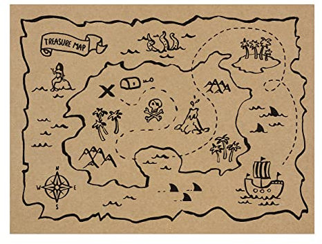 Kraftpapier Tischset Schatzkarte für Kinder 30er Set Einweg Papier Platzsets 40x30cm Tischunterlage Malunterlage Piratenparty Deko & Schnitzeljagd