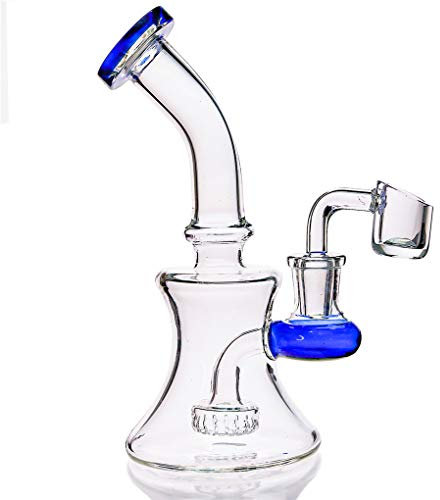 Mini Glass Water Pipes 6 Inch Recycler Dab Rigs Smoking Pipe Percolator Glass Bong with 14mm Banger Nail (Blue)