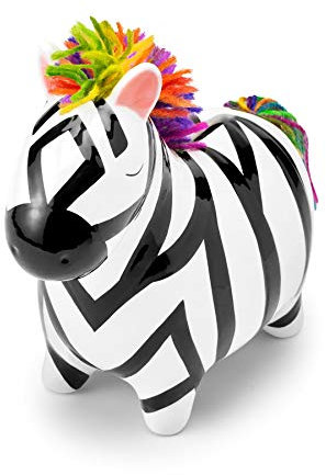 Mousehouse Gifts - Spardose - gestreiftes Zebra mit mehrfarbiger Mähne - für Mädchen & Jungen - 8 x 16 x 15 cm