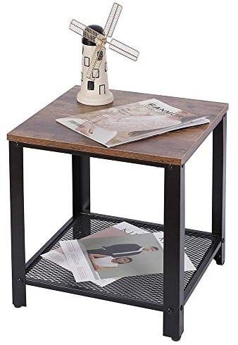 BAKAJI Couchtisch für das Wohnzimmer, quadratisch, modernes Design, Industrie-Design, Metallgestell mit unterem Ablageboden aus MDF, Maße: 40 x 45 cm