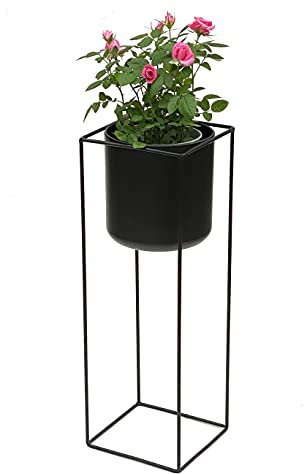 DanDiBo Blumenhocker mit Topf Metall Schwarz Eckig 60 cm Blumenständer 96023 Blumensäule Modern Pflanzenständer Pflanzenhocker