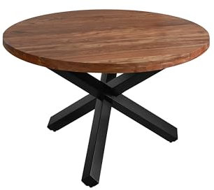 SAM Runder Esszimmertisch 120 cm Runa, Akazienholz massiv, Esstisch nussbaumfarben, Sternfuß aus Metall Mattschwarz, Holztisch mit aufgedoppelter Tischplatte 50mm (25+25mm)