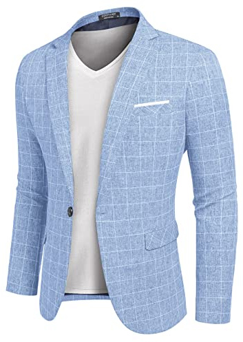 COOFANDY Men's Blazer Casual Sport Coats Slim Fit Lightweight Sports Jacket(Plaid Blazer - Sky Blue,M)
