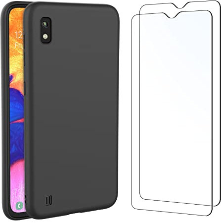 NEW'C Hülle für Samsung Galaxy A10 - Ultra Thin Silikon Schwarz und 2 × Panzer Schutz Glas für Samsung Galaxy A10 - Anti Scratch