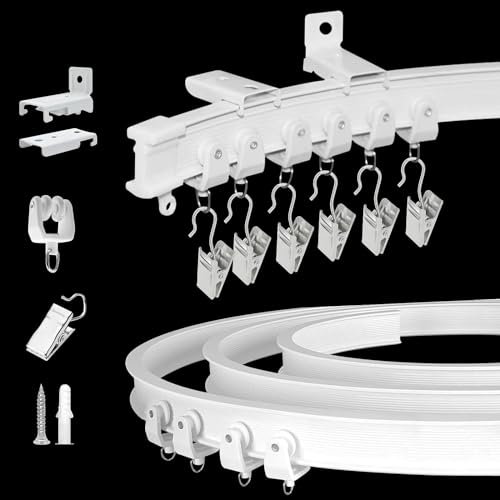KOLAKO Flexible biegbare Vorhangschiene, Deckenwandhalterung, 3,6 m, PVC-Stahlplatte, weiß, strapazierfähig, Deckenvorhangschienensystem für Wohnmobil, Duschvorhangstangen