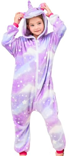 Ceruwum Girls Unicorn Sleepsuit Kids Unicorn Onesie Pyjamas (Violet Stars, 10-12 Years)