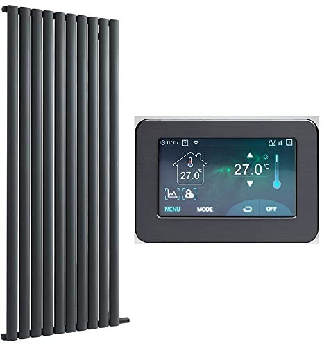 Milano Aruba Ardus 1500W Anthracite Single Oval Panel Dry Heat WiFi Smart Electric Radiator - 1784mm x 590mm