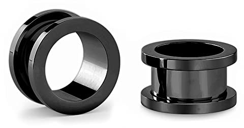 Jewel Barrel Pair Flesh Tunnels 2pcs Ear Stretcher Expanders Double Flared Screw Fit Piercing Surgical Steel 1.6mm - 20mm Silver Black Rose Gold Rainbow Blue (Black, 8)