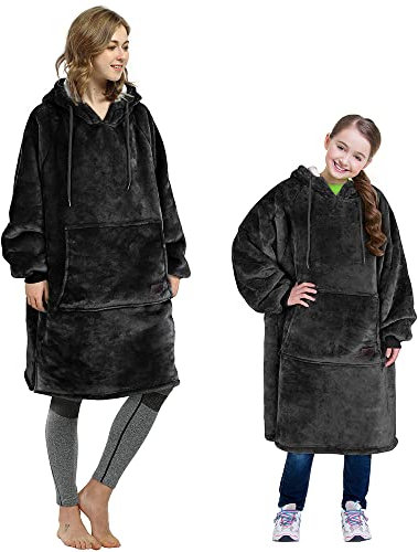 Catalonia Classy Sherpa Kapuzendecke Kuschelig Hoodie Decke, Flauschig Warmer Pullidecke Lange Kapuzen Sweatshirt mit großer Kapuze und Fronttasche, Gifts für Kinder Erwachsene Frauen Männer Mädchen