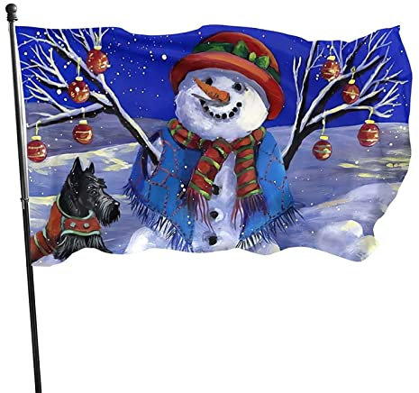 Flagge 3x5 FT Banner Flagge Bunte Weihnachten Neujahr Ostern Flagge,lichtbeständige Garten Flaggen (Weihnachtsschneemann,süßer Hund,Scottish Terrier)