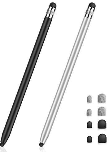 Tablet Stift MEKO 2 Pack Touchscreen Stift 2 in 1 Gummi Stylus Touch Pen für alle Handys/Tablets iPhone i-Pad Pro Mini iWatch Samsung Huawei Xiaomi Surface Chromebook usw. Schwarz+Silber