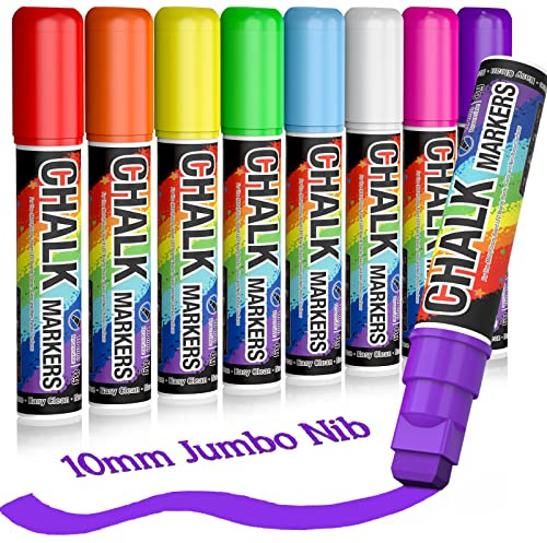 KERIFI Window Markers for Cars Washable, 10mm Jumbo Liquid Chalk Pens for Art Wedding Signs, Just Married Car Decorations, Back to School Graduation Celebration, Glass Mirror Bistro Blackboard Poster