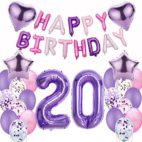 Luftballons 20. Geburtstag deko frauen Lila Folienballon 20 jahre Geburtstag dekoration frau Happy Birthday 20 Geburtstag deko mädchen lila ballon 20 Geburtstagsdeko 20 Geburtstag frauen deko