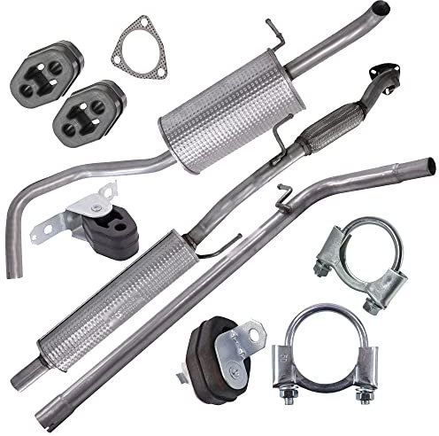 ATEC Germany Auspuff Schalldämpfer Set 1x Mittelschalldämpfer, 1x Endschalldämpfer, 1x Abgasrohr, mit Montagematerial,