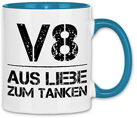 wowshirt Tasse V8 Motor Tuning 8 Zylinder KFZ-Mechaniker Raser Werkstatt Tuning, Farbe:White - Light Blue