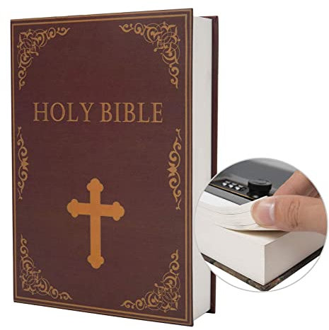 Real Paper Transfer Book Safe for Jewellery, and Hollow with Hidden Compartment, Key and Combination Lock (Combination Lock, Bible)