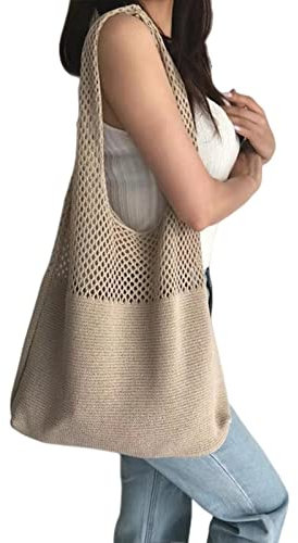 WINARA Sac à bandoulière en toile pour femme, en tricot, Grande capacité, pour été, plage, sac à main décontracté