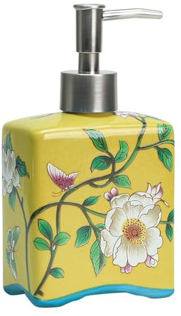 Bicuzat Dispenser per sapone e lozioni in ceramica, motivo floreale, per cucina e bagno, giallo, 368,5 g