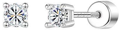 AoedeJ Boucles d'oreilles pour enfants en argent 925 - Hypoallergéniques - Boucles d'oreilles pour fille - Argent 925 - Boucles d'oreilles à vis, Zircone cubique