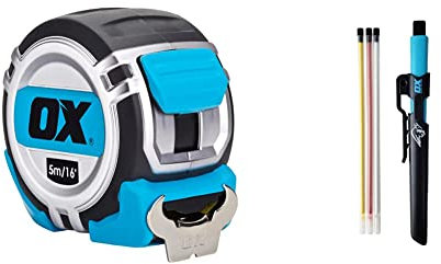 OX Tools P028905 Pro Metric only 5m Tape Measure & OX Tuff Carbon - Marking Pencil Value Pack