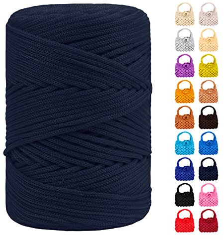 LEREATI Cordino per Borse Uncinetto, Corda Macrame 3mm x 170m Corda in Poliestere Filo Macrame, Macramè Filo Cordoncino per Borse a Uncinetto, Fai Da Te, Regalo per Maglieria (Blu Scuro)