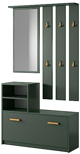Selsey Flurgarderoben Set Garderobe Flur Wandgarderobe Garderobenpaneel Schuhregal Spiegel Regal Garderobenset Flaschengrün Mit Goldenen Griffen Yesfir