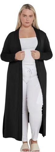 eyes Ladies Plain Long Maxi Length Boyfriend Women Cardigan Collared Open Top Full Sleeve Floaty Duster Jacket Coat Casual Blazer Plus Size Cardigans Black 12 to 14