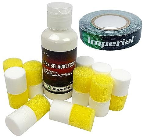 Imperial Latex Belagkleber A+ 60 ml | Kleber für Tischtennis Beläge | Lösungsmittelfrei | ITTF Zulassung | Inklusive 10 Montagetupfer und Kantenband (5m x 9mm)