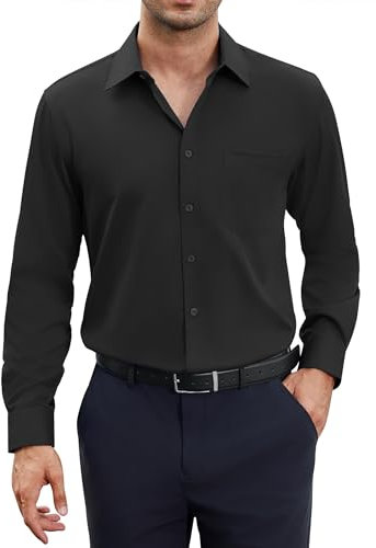 siliteelon Hemd Herren Langarm Schwarz Bügelfrei Stretch Herren Hemden Schwarze Matt Anzug Business Hemd für Männer Einfarbig Regular Fit Freizeithem Beerdigung Begrabnis Trauerfeier Büro Arbeit