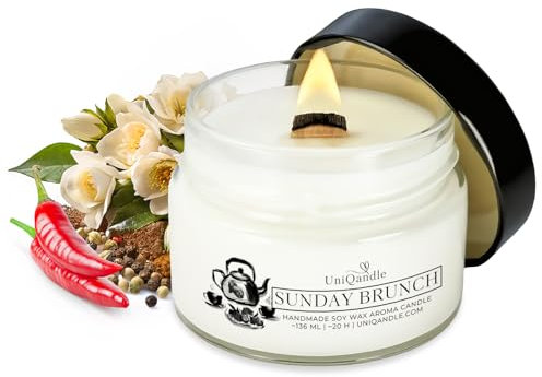 UniQandle Duftkerzen im Glas – Starker Duft, gleichmäßiges Brennen, als Geschenk geeignet – Langbrennend, Holzdocht, natürliches Wachs, Soy Wax (Sunday Brunch)