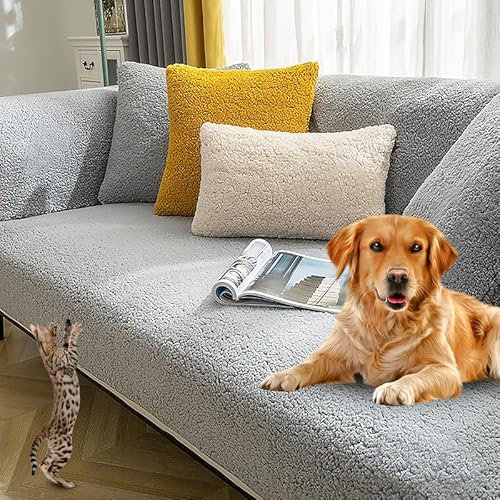 Sofaschoner rutschfest L Form Ecksofa Sofa Überzug Sofadecke Samt Sofabezug 3 2 1 4 sitzer Sofahusse für Sofas aus Mikrofaser Ledersofa (Grau-90x210cm)