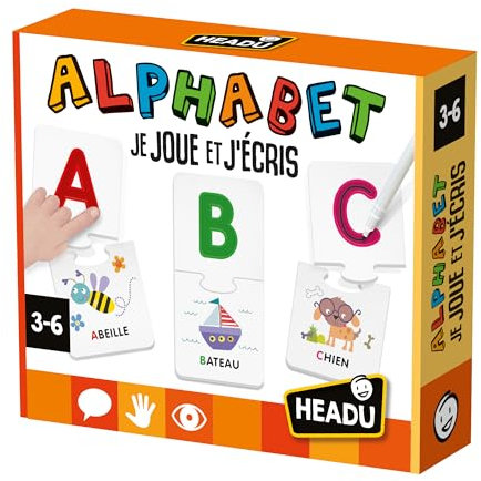 Headu - Alphabet Ich spiele und schreibe – mit der Methode der hohlen Buchstaben. Lernspiel 3 4 5 6 Jahre, Spiel zum Lesen und Schreiben, Geschenk für Kinder, Geschenk für Mädchen, Geschenk für Jungen