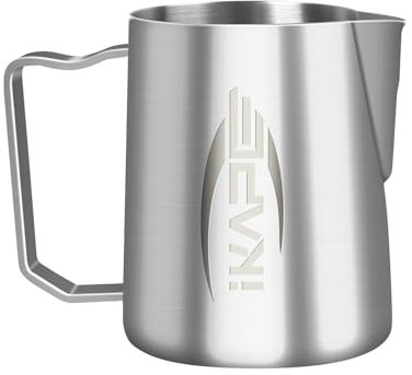 IKAPE Espresso Milk Pitcher, Espresso Steaming Pitcher with Sharp Spout for Espresso Barista Tool, 15.4 oz / 450ml Milk Frothing Jug (Silver)