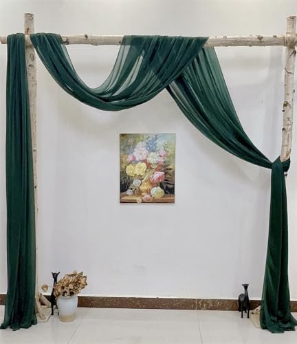 DEOWONE Arco de boda de tela transparente 1 panel de 20 pies de tela de gasa blanca cortinas de cenador cortina de gasa camino de mesa para ceremonia de boda, recepción, decoraciones (verde esmeralda,