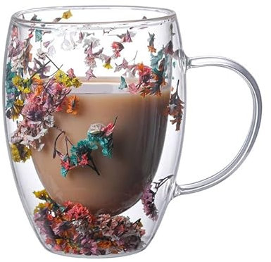 GUYANA Mug Personnalisé Tasse à thé et à café en verre résistant à la chaleur à Double paroi, boisson aux fleurs séchées, tasse à jus et à lait Tasse Personnalisable (Color : 350ml)