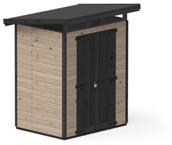 Upyard Gartenhaus Strongbox M - Robuste Holz Gerätehaus mit imprägniertem Fundament und extra Strapazierfähigem Kunststoff Dach, 163x127 cm, Braun