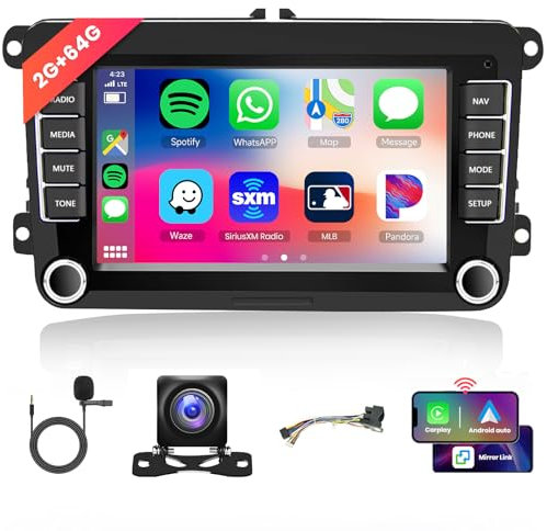 Hodozzy 2+64G Android Autoradio für VW Passat Golf Polo Caddy Bettle Touran Tiguan Jetta für Seat Skoda, 2 Din 7 Zoll Touchscreen Carplay Android Auto Bildschirm Navi WiFi Bluetooth FM RDS Radio HiFi