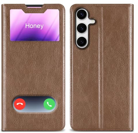 Cadorabo Hülle kompatibel mit Samsung Galaxy S24 in Stein BRAUN - Schutzhülle mit Magnetverschluss, Standfunktion und 2 Sichtfenstern