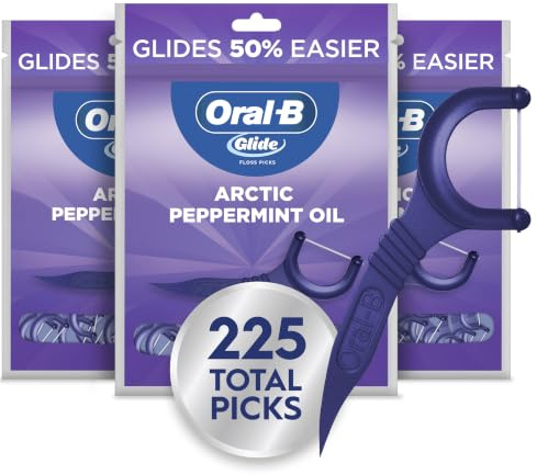 Oral-B Glide Peppermint Dental Floss Picks with Arctic Peppermint Oil Flavor, 75 Count, Pack of 3