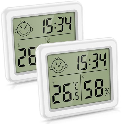 Ankilo Digital Thermometer Hygrometer mit Uhr,Innen Tragbares Großbild Multifunktions Thermometer,Hygrometer,Wecker Digital mit Temperatur,Raumklima-Indikator für Büro Heim 2 Stück